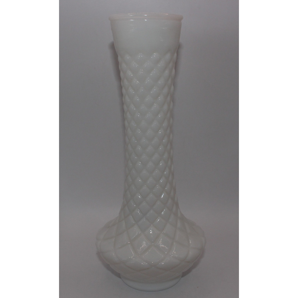 Vintage Randall Milk Glass Vase 9" Diamond Quilted Bud Vase White